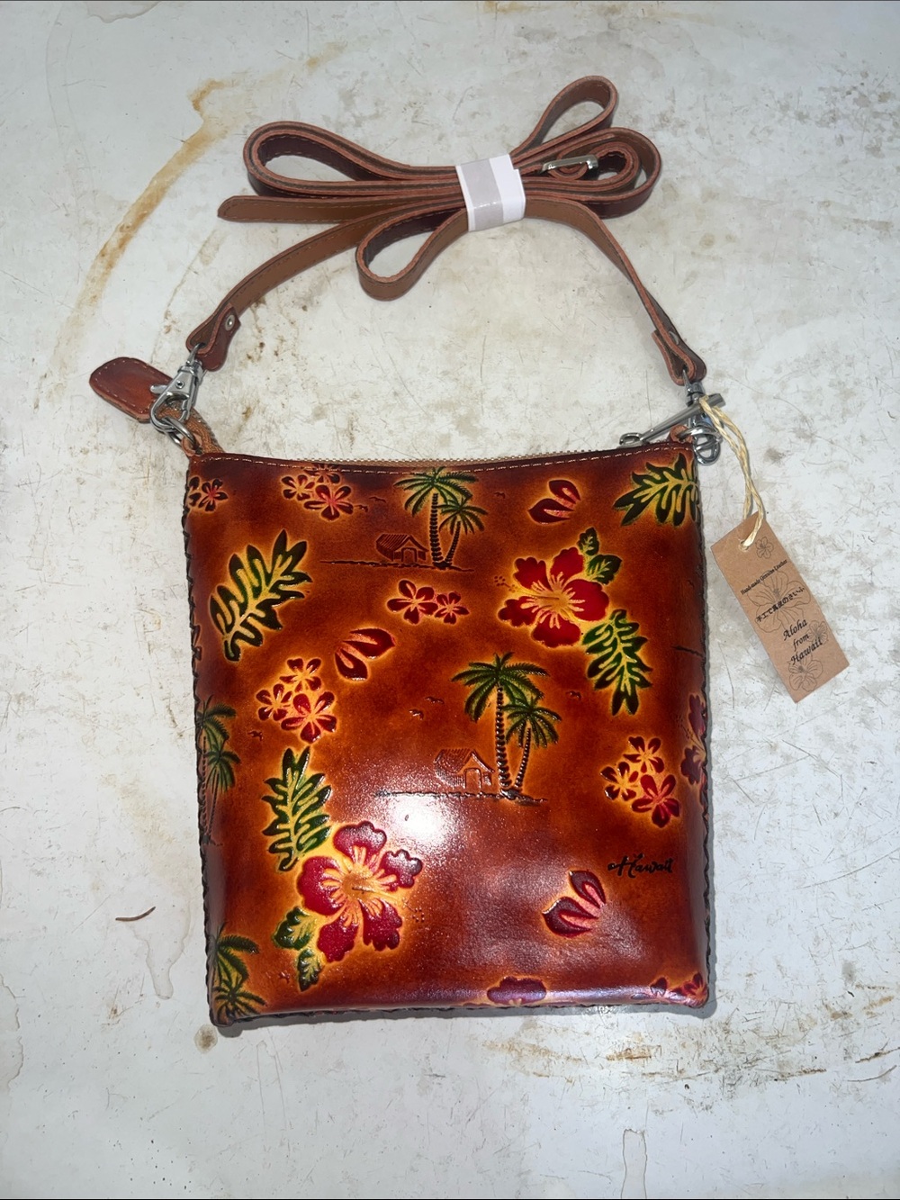 Hawaiian handmade genuine leather crossbody bag.
